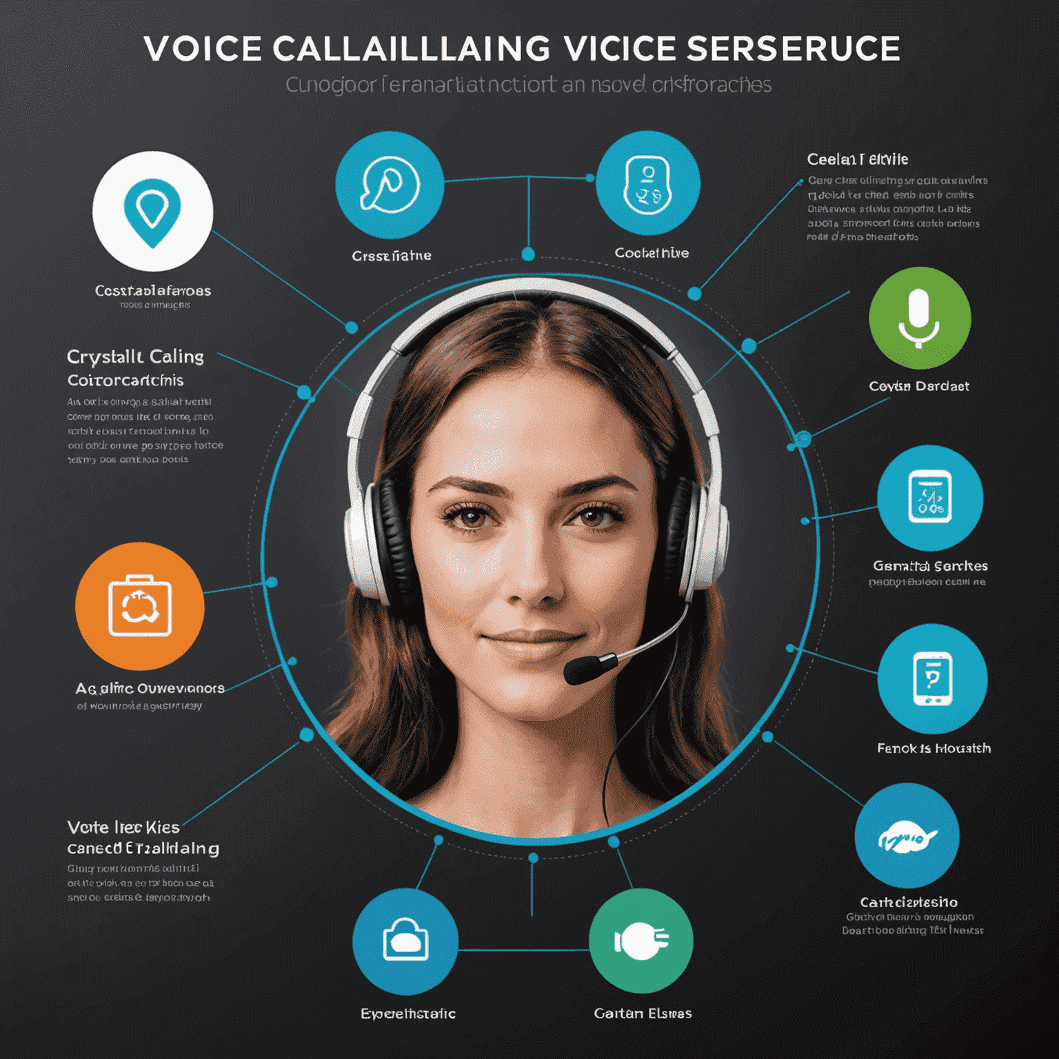 Infographic showing various features of voice calling service including crystal-clear audio, noise cancellation, and encryption