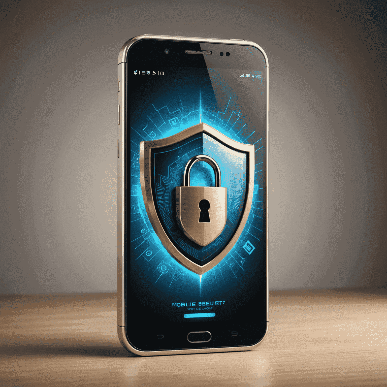 Illustration of a smartphone with a shield and lock, representing mobile security measures and protection against cyber threats